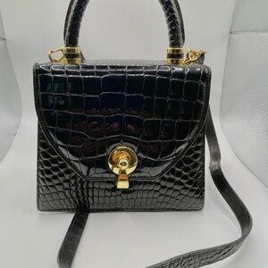 Retta Wolff Black and Gold Structured Satchel